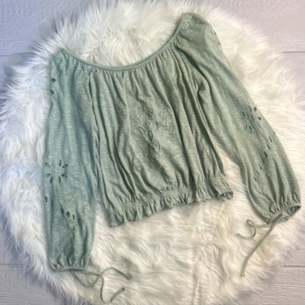 Rare Free People Eyelet Boho Peasant Blouse | Small